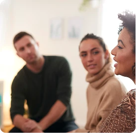 a group of people talking